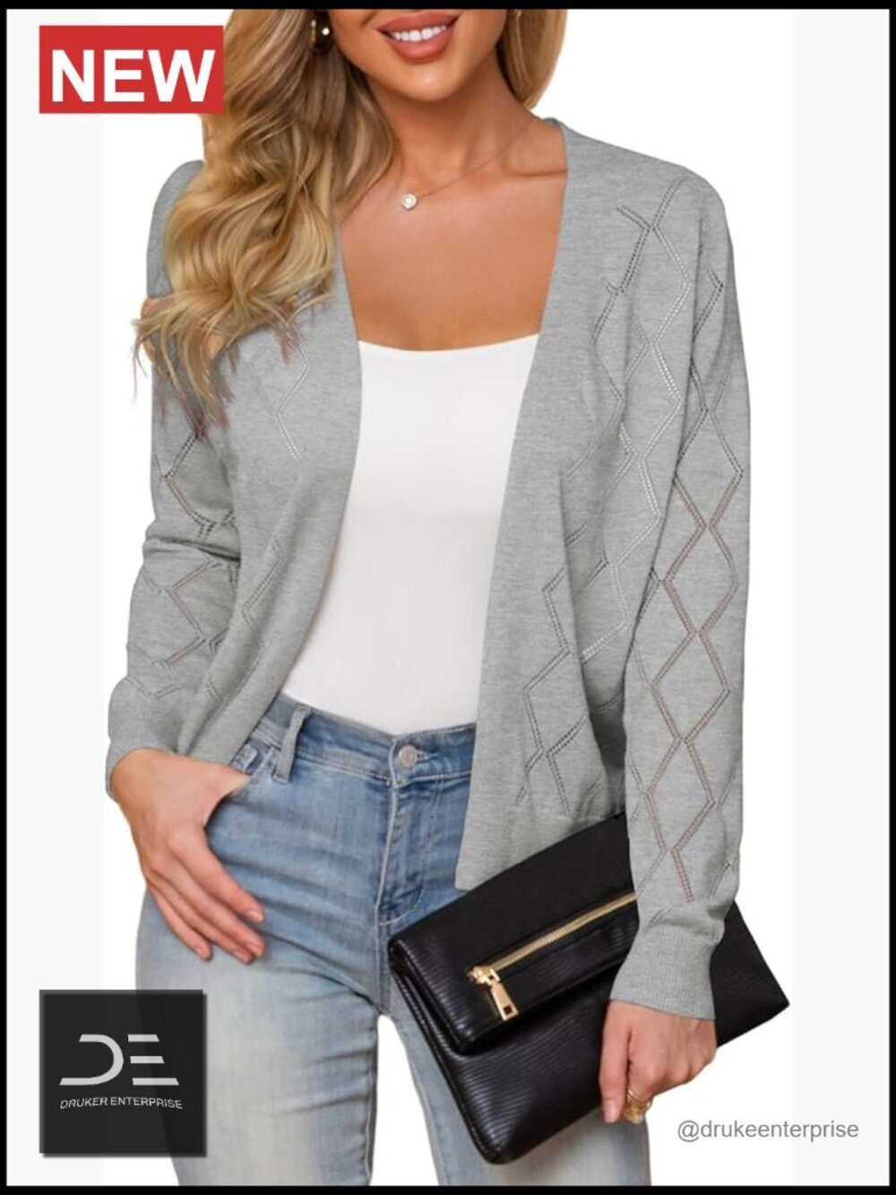 Lightweight Open Front Cardigan Sweater Long Sleeve Hollow Out V Neck Pullover